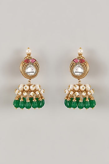 Gold Finish Pearl & Zircon Dangler Earrings