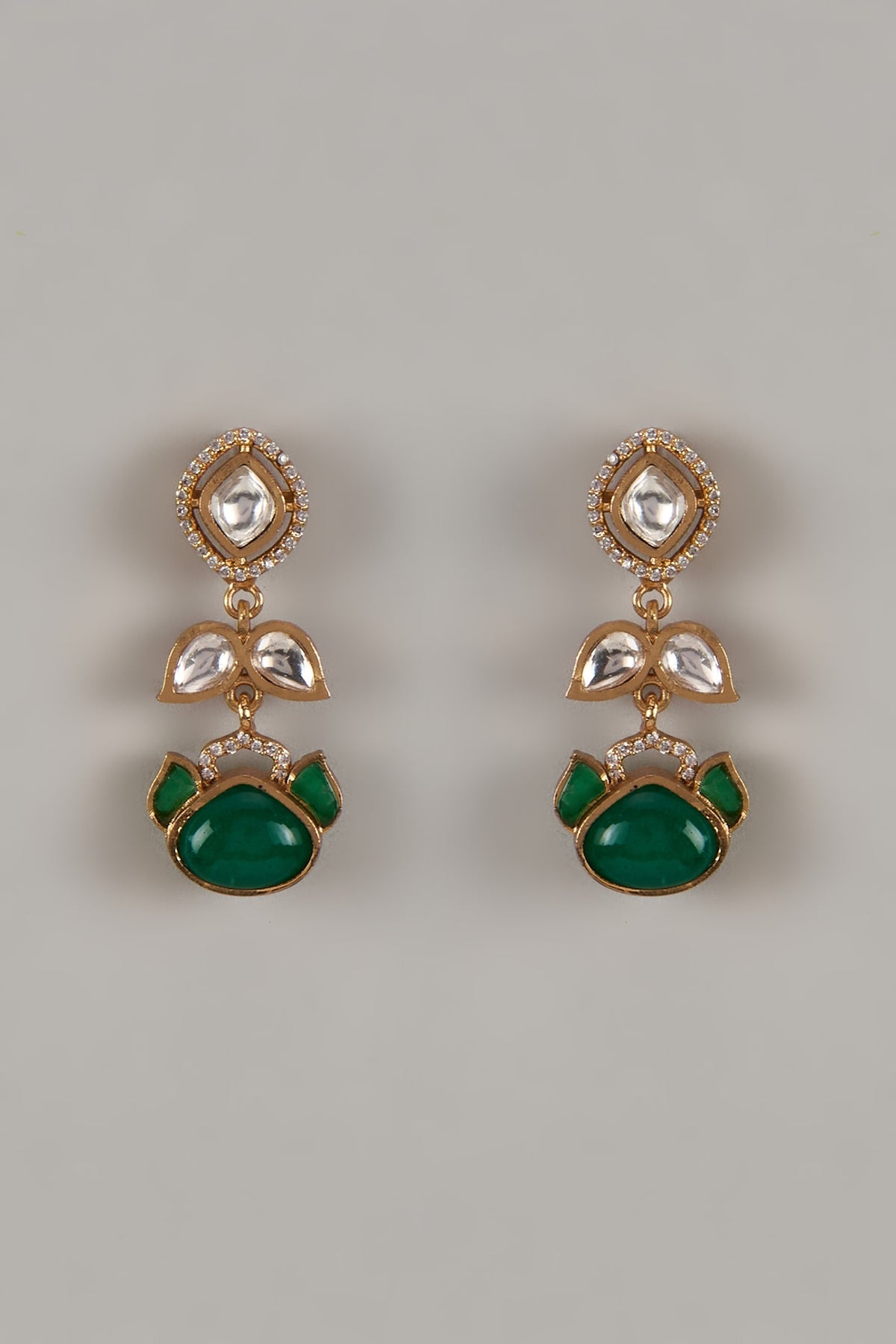 Gold Finish Uncut Zircon & Bead Dangler Earrings