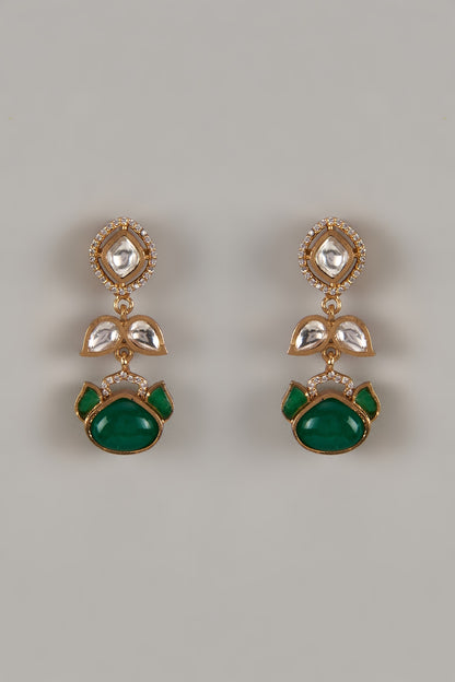 Gold Finish Uncut Zircon & Bead Dangler Earrings