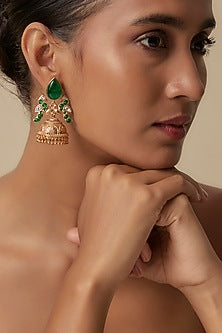 Gold Finish Uncut Zircon & Synthetic Emerald Dangler Earrings