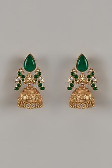 Gold Finish Uncut Zircon & Synthetic Emerald Dangler Earrings