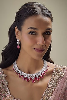 White Finish Ruby Stone & Uncut Zircon Choker Necklace Set