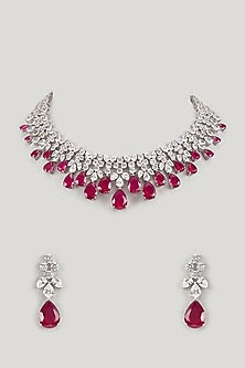 White Finish Ruby Stone & Uncut Zircon Choker Necklace Set