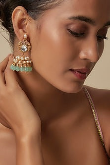 Gold Finish Uncut Zircon & Synthetic Stone Dangler Earrings