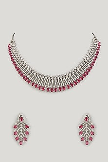 White Finish Ruby Stone & Uncut Zircon Choker Necklace Set