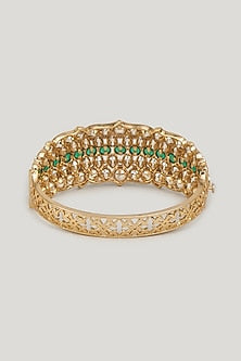 Gold Finish Emerald Stone & Kundan Polki Bracelet