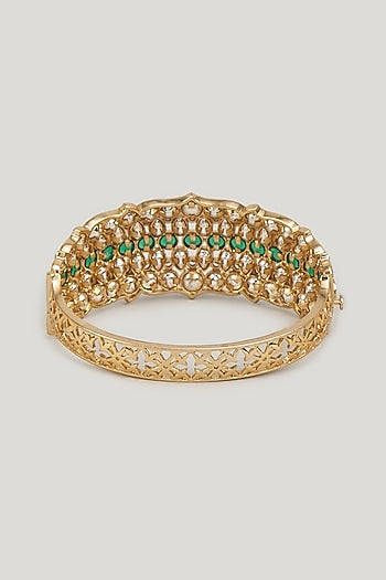 Gold Finish Emerald Stone & Kundan Polki Bracelet