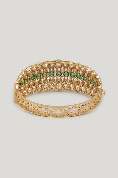 Gold Finish Emerald Stone & Kundan Polki Bracelet