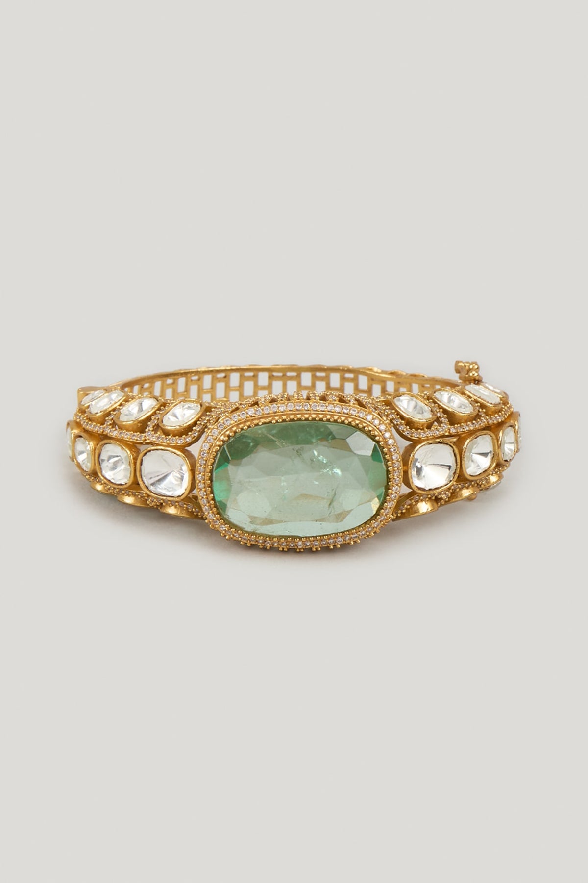 Gold Finish Emerald Stone & Kundan Polki Bracelet