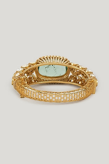 Gold Finish Emerald Stone & Kundan Polki Bracelet