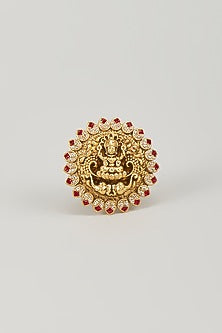 Antique Gold Finish Synthetic Stone & Uncut Zircon Temple Ring