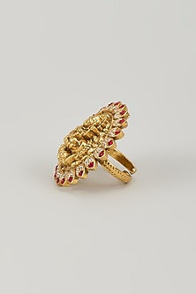 Antique Gold Finish Synthetic Stone & Uncut Zircon Temple Ring