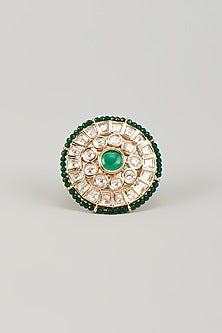 Gold Finish Kundan Polki & Emerald Stone Ring