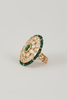 Gold Finish Kundan Polki & Emerald Stone Ring