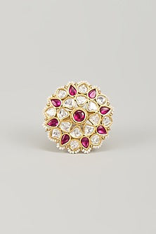 Gold Finish Kundan Polki & Ruby Stone Ring