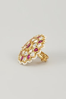 Gold Finish Kundan Polki & Ruby Stone Ring