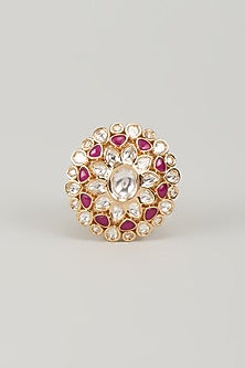 Gold Finish Kundan Polki & Ruby Stone Ring