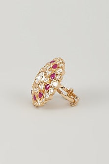 Gold Finish Kundan Polki & Ruby Stone Ring