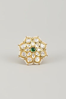Gold Finish Kundan Polki & Emerald Stone Ring