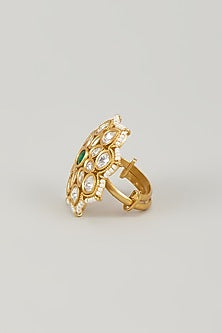 Gold Finish Kundan Polki & Emerald Stone Ring