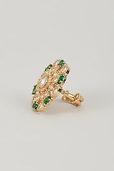 Gold Finish Kundan Polki & Emerald Stone Ring