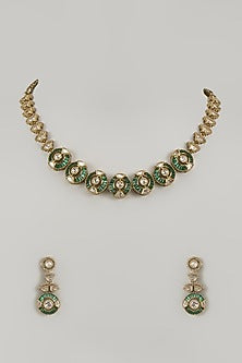 Victorian Finish Kundan Polki & Emerald Doublet Stone Necklace Set