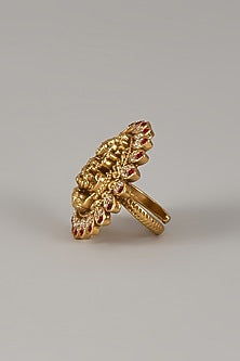 Victorian Finish Uncut Zircon & Ruby Stone Adjustable Ring