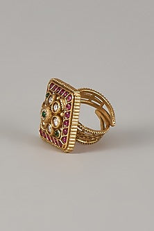 Victorian Finish Uncut Zircon & Ruby Stone Adjustable Ring