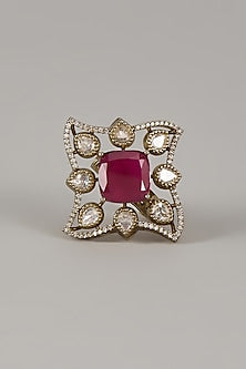 Victorian Finish Uncut Zircon & Ruby Synthetic Stone Adjustable Ring