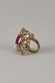 Victorian Finish Uncut Zircon & Ruby Synthetic Stone Adjustable Ring