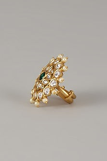 Gold Finish Uncut Zircon & Emerald Stone Adjustable Ring