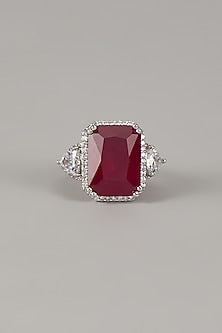 White Finish Uncut Zircon & Synthetic Ruby Stone Adjustable Ring