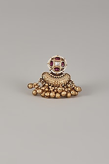 Gold Finish Uncut Zircon & Synthetic Ruby Stone Adjustable Ring
