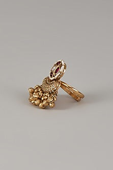 Gold Finish Uncut Zircon & Synthetic Ruby Stone Adjustable Ring