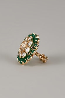 Gold Finish Uncut Zircon & Synthetic Emerald Stone Adjustable Ring