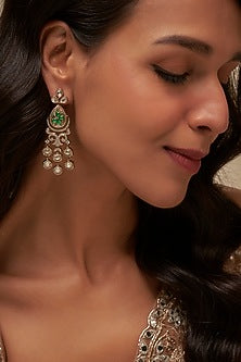 Victorian Finish Uncut Zircon & Emerald Stone Dangler Earrings