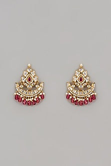 Gold Finish Uncut Zircon & Ruby Stone Chandbali Earrings