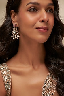 Black Rhodium Finish Uncut Zircon & Pink Stone Dangler Earrings