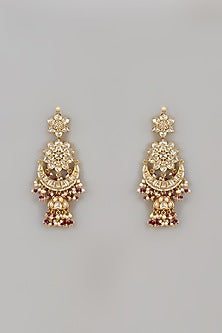 Gold Finish Uncut Zircon & Pearl Floral Jhumka Earrings