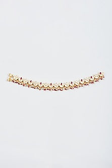 Gold Finish Kundan Polki & Synthetic Ruby Stone Anklets (Set Of 2)