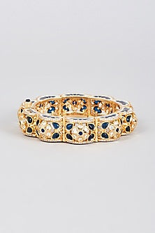 Gold Finish Synthetic Emerald Stone Enamelled Bracelet