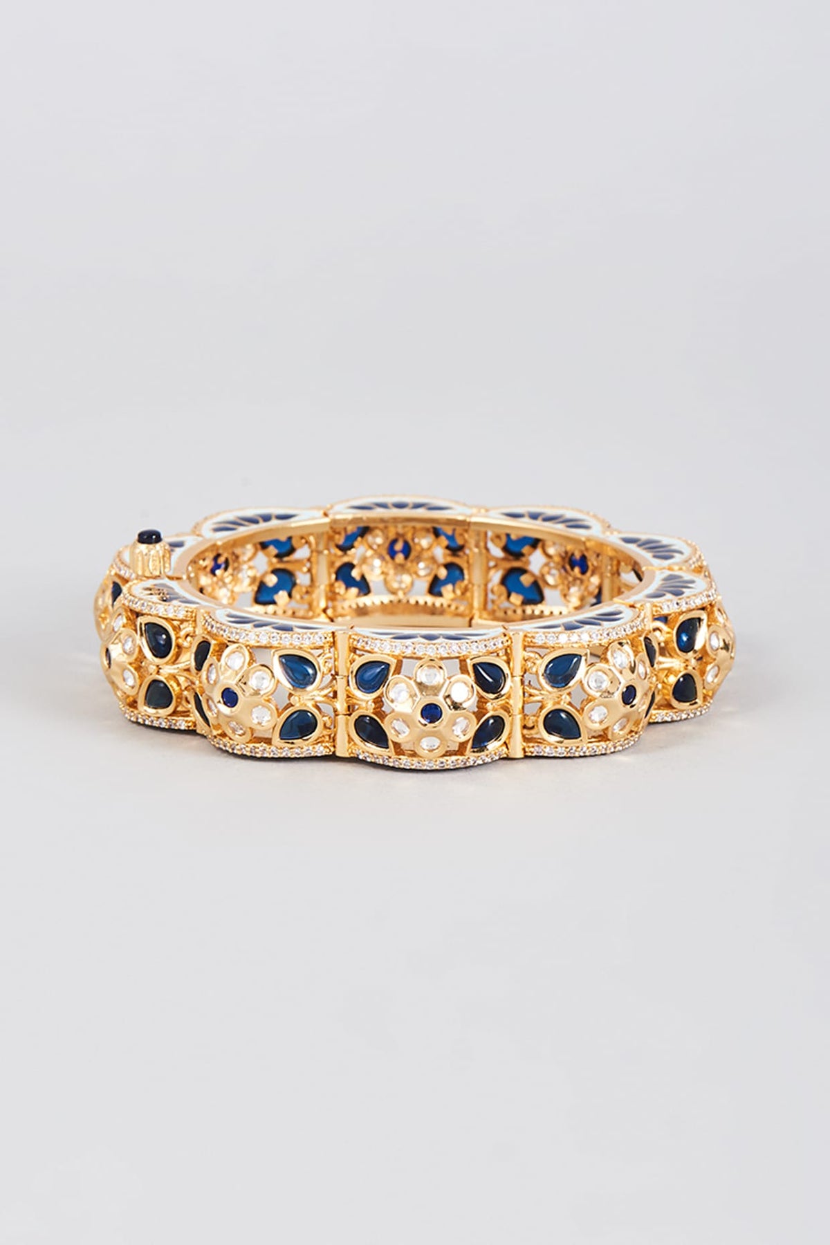 Gold Finish Synthetic Emerald Stone Enamelled Bracelet