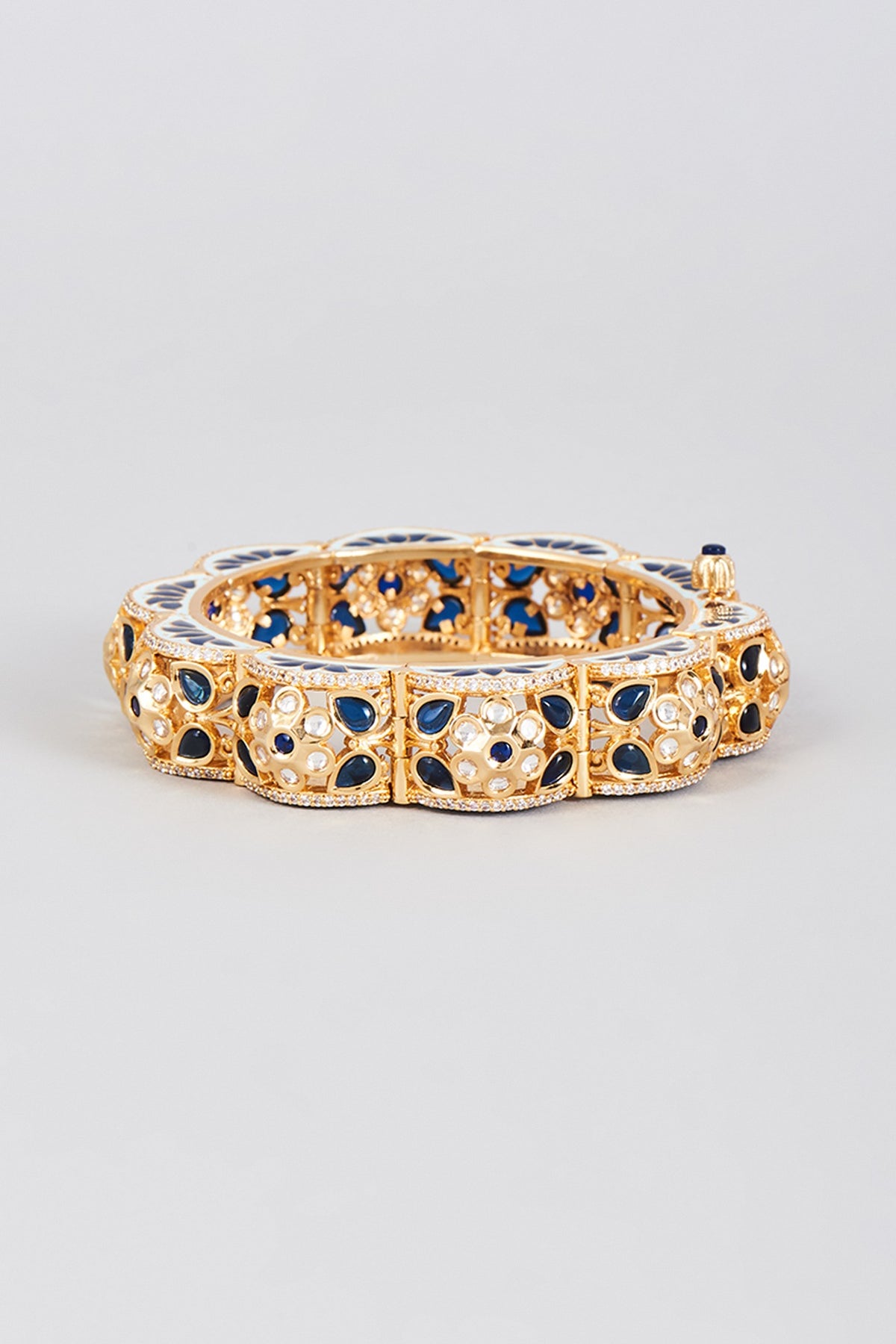 Gold Finish Synthetic Emerald Stone Enamelled Bracelet