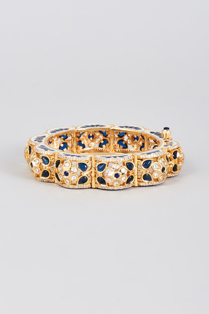 Gold Finish Synthetic Emerald Stone Enamelled Bracelet