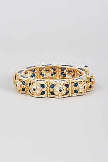 Gold Finish Synthetic Emerald Stone Enamelled Bracelet