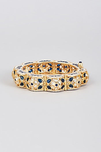 Gold Finish Synthetic Emerald Stone Enamelled Bracelet
