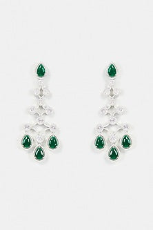 White Finish Synthetic Emerald Stone Dangler Earrings