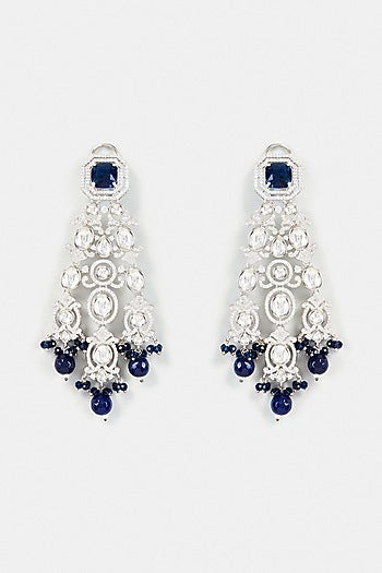 White Finish Synthetic Sapphire Stone Dangler Earrings