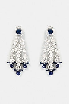 White Finish Synthetic Sapphire Stone Dangler Earrings