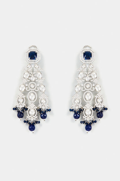 White Finish Synthetic Sapphire Stone Dangler Earrings